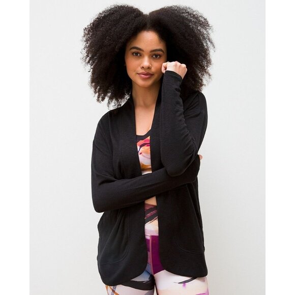 NWT Soma Black Cotton Slub Wrap Cardigan Lightweight Open Front One Size - Picture 8 of 8